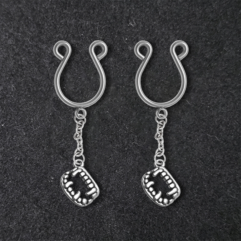Vampire Fang Chain Clip-On Adjustable Non-Piercing Nipple Rings - Silver - 2 pack (one pair) - image 3