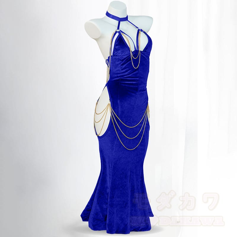 Sexy Halter Hollow Out Backless Chain Fishtail Dress⁠ - Royal Blue - 3XL-4XL - image 12