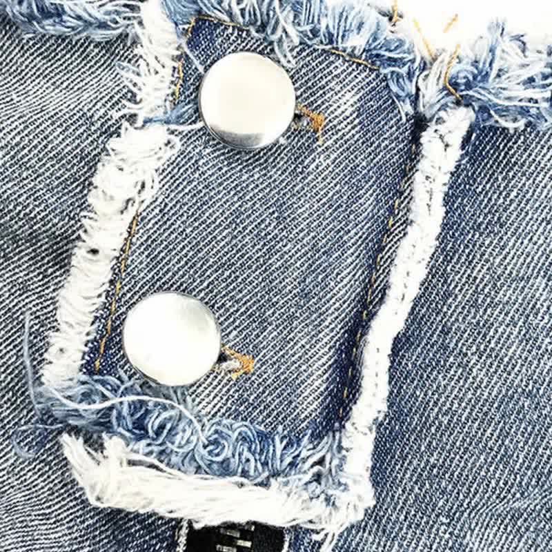 Sexy Zipper Hollow Out Denim Shorts Lingerie - image 14