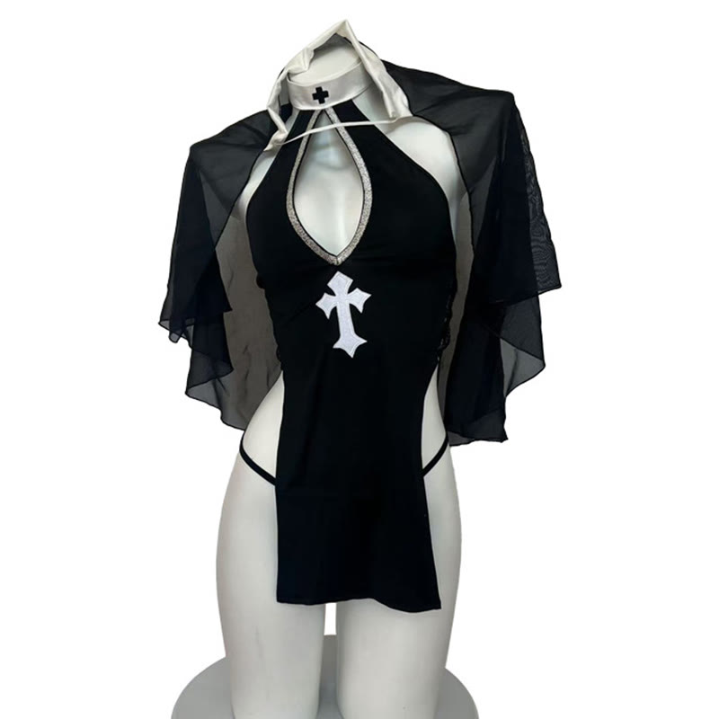 Nun Cross Hollow Out Backless Lingerie Dress - image 5