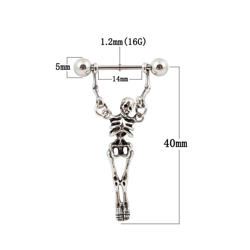 16G Gem Gothic Skull Barbell Nipple Rings - image 5