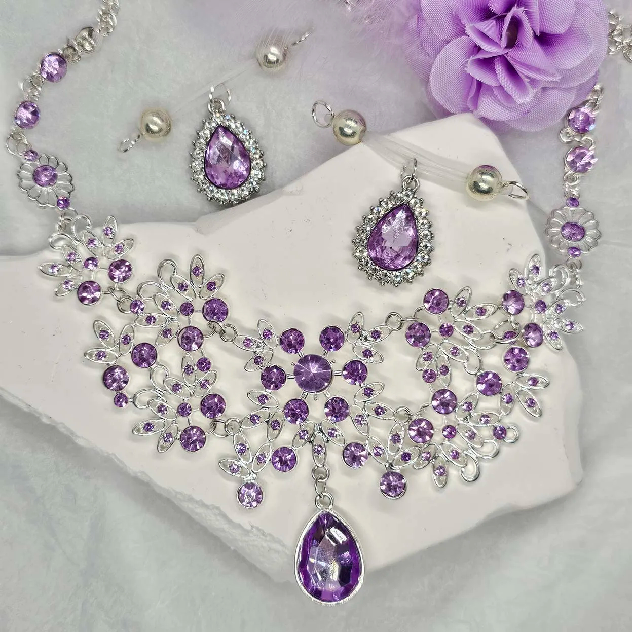 Purple Floral Rhinestone Necklace Nipple Clamp Adjustable Lingerie Accessories - image 6