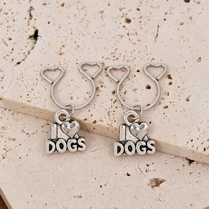 I Love Dogs Charm Nipple Clamp Adjustable Lingerie Accessories - Silver - 2 pack (one pair) - image 2