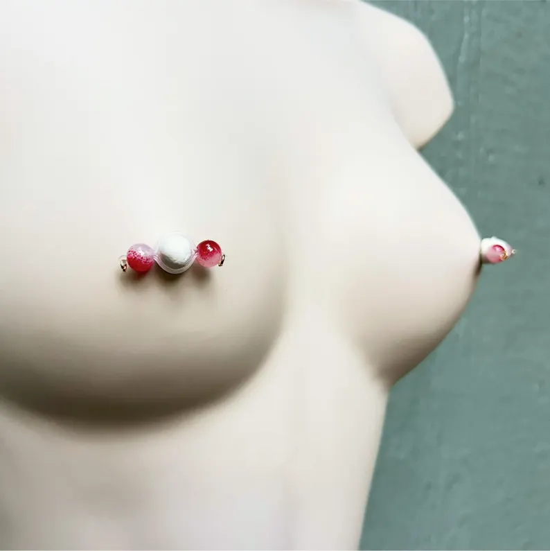 Red Clear Bead Adjustable Non-Piercing Nipple Rings - image 2