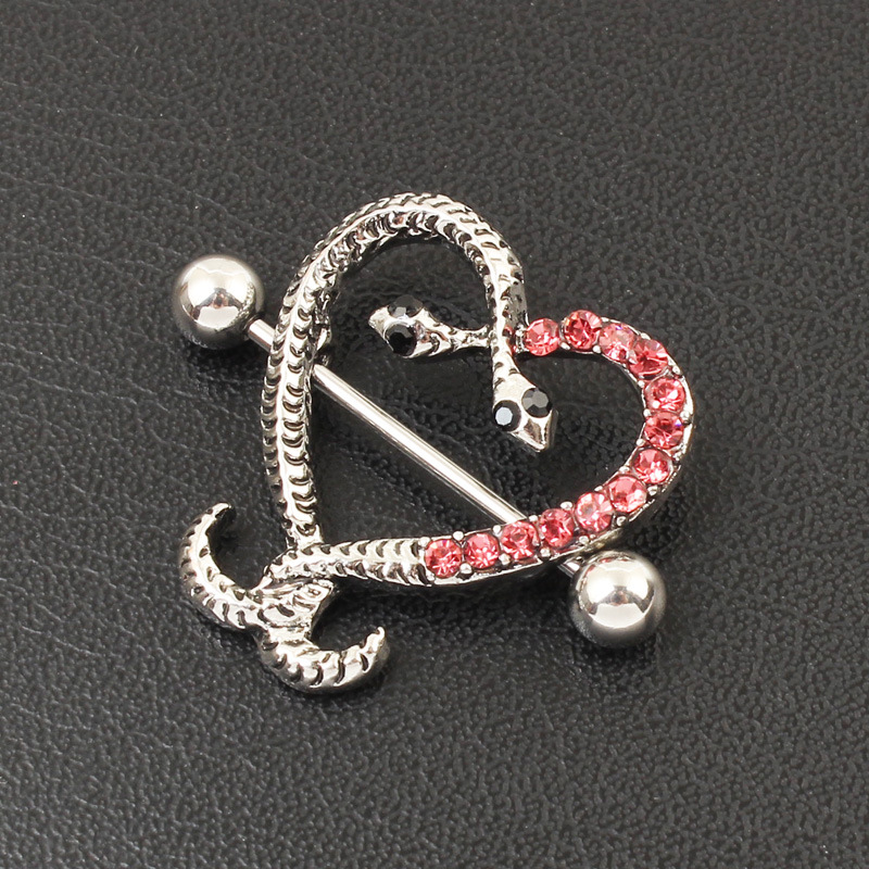 Crystal Double Serpent Heart Barbell Nipple Rings - image 2