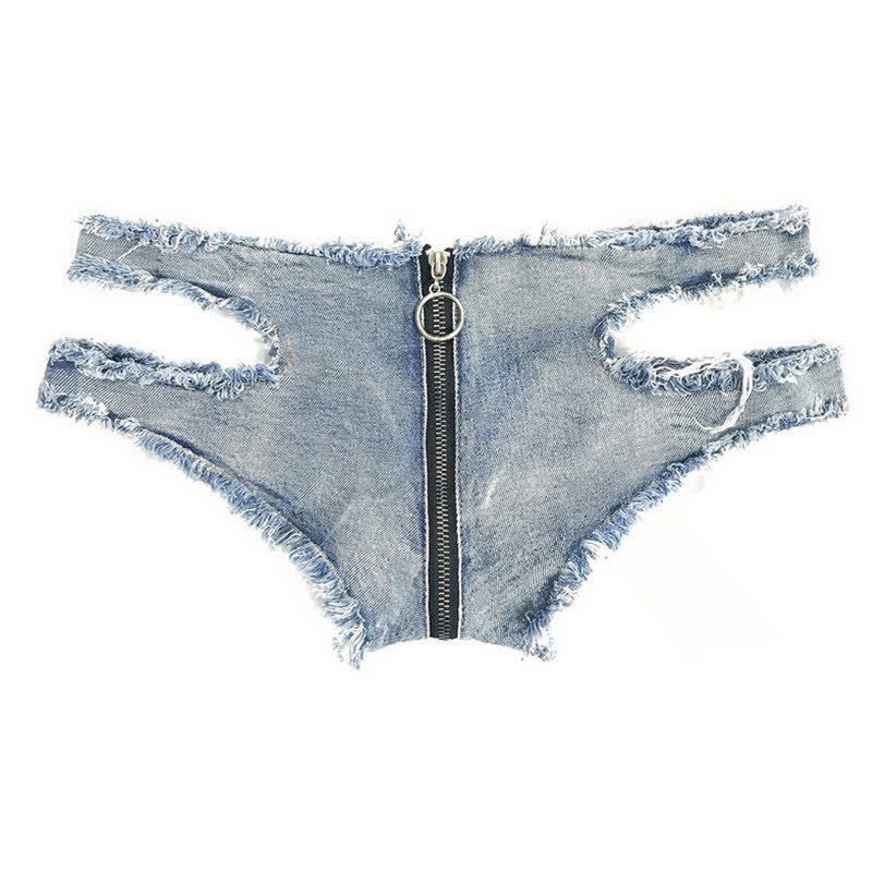 Sexy Zipper Hollow Out Denim Shorts Lingerie - image 13