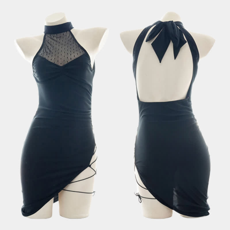 Backless Lace Up Lingerie Dress Set - image 1