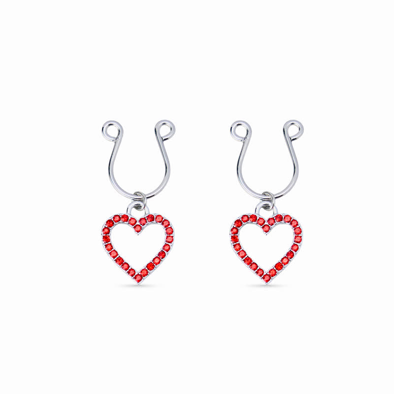Red Heart Diamond Adjustable Non-Piercing Nipple Rings - Red - 2 pack (one pair) - image 2