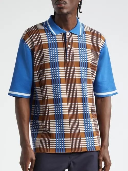 CONTRAST SLEEVE PLAID COTTON POLO