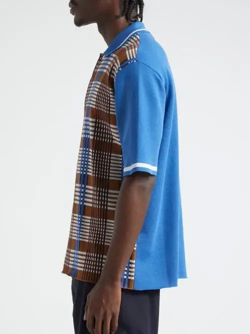 CONTRAST SLEEVE PLAID COTTON POLO