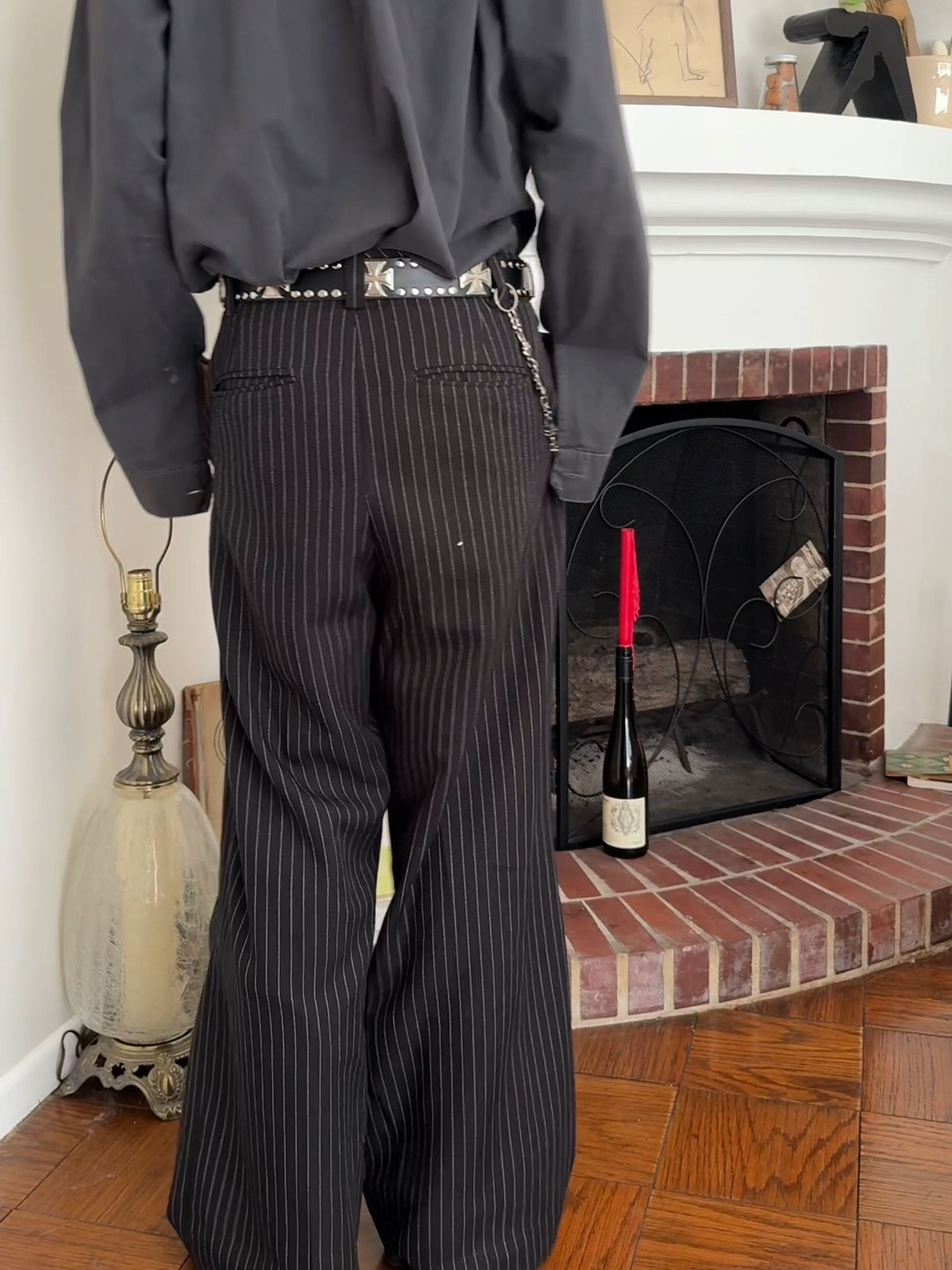 PLEATED WIDE LEG PINSTRIPE PANTS