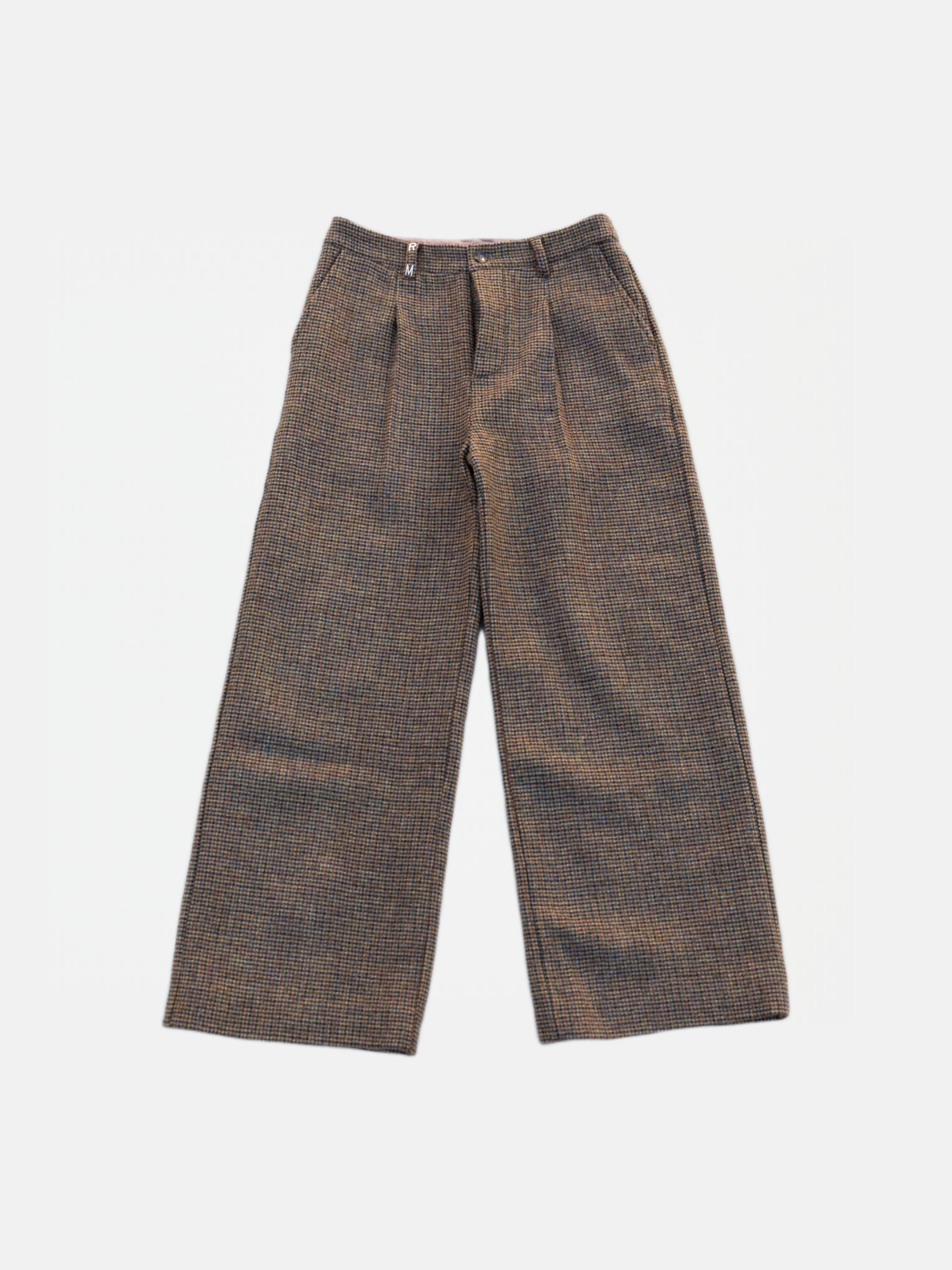 WOOL PLAID WIDE LEG PANTS