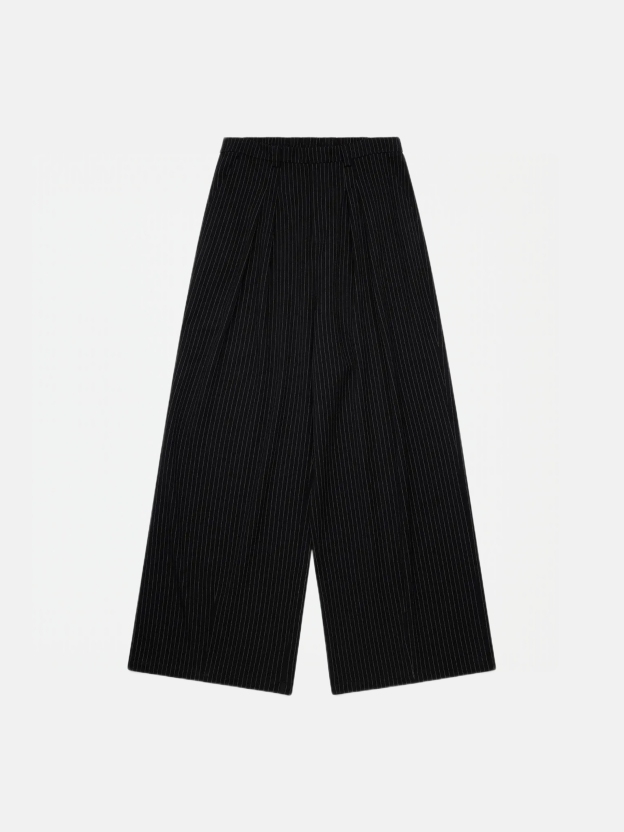 PLEATED WIDE LEG PINSTRIPE PANTS