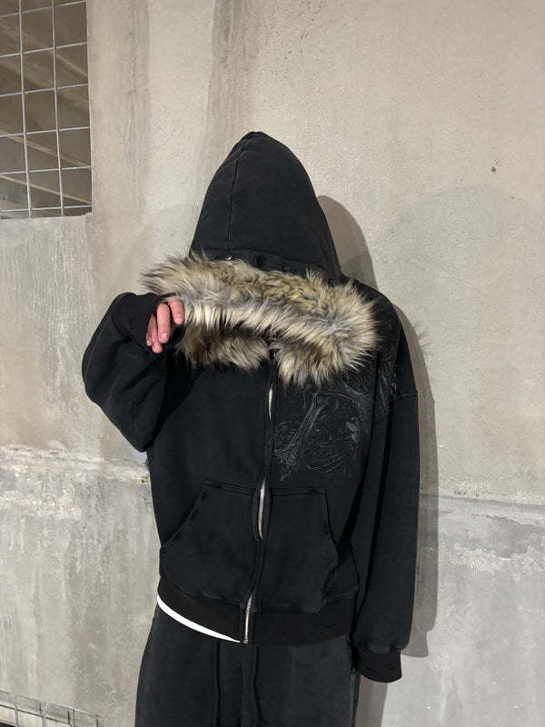PROFOUND CROSS FUR ZIP-UP HOODIE