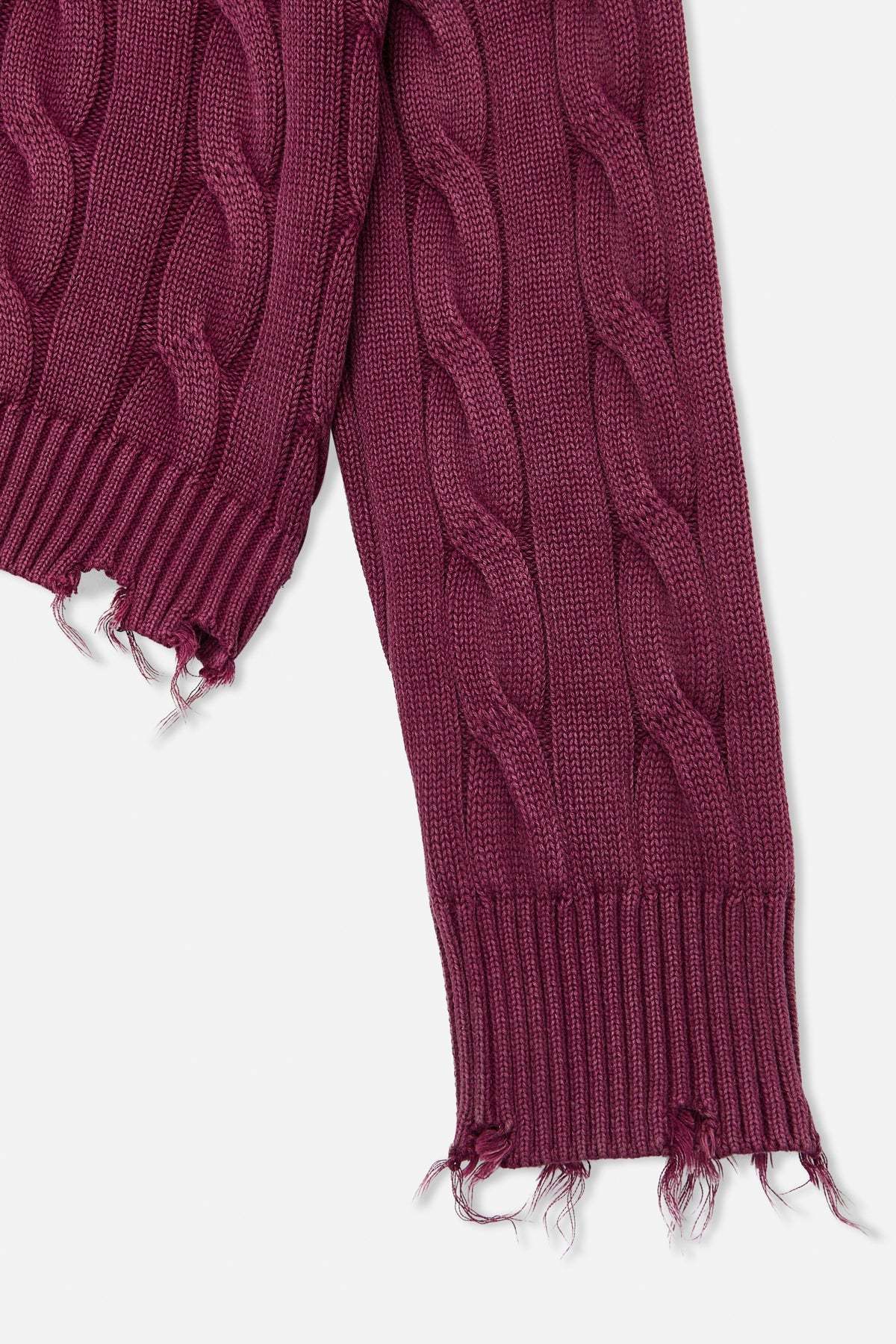 CABLE KNIT DISTRESSED SWEATER