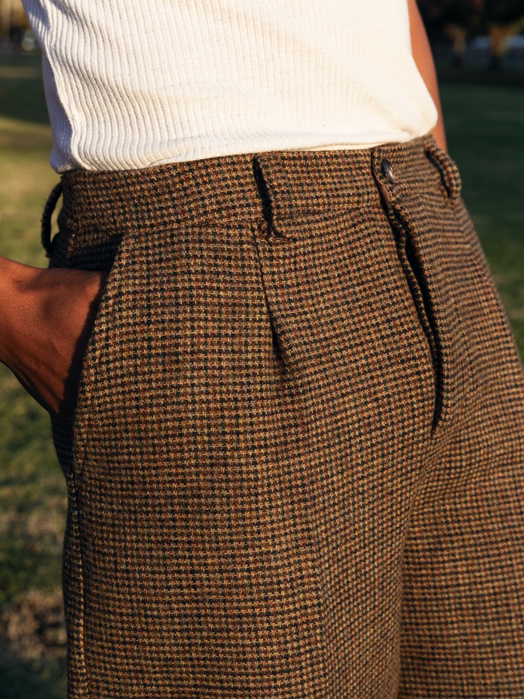 WOOL PLAID WIDE LEG PANTS