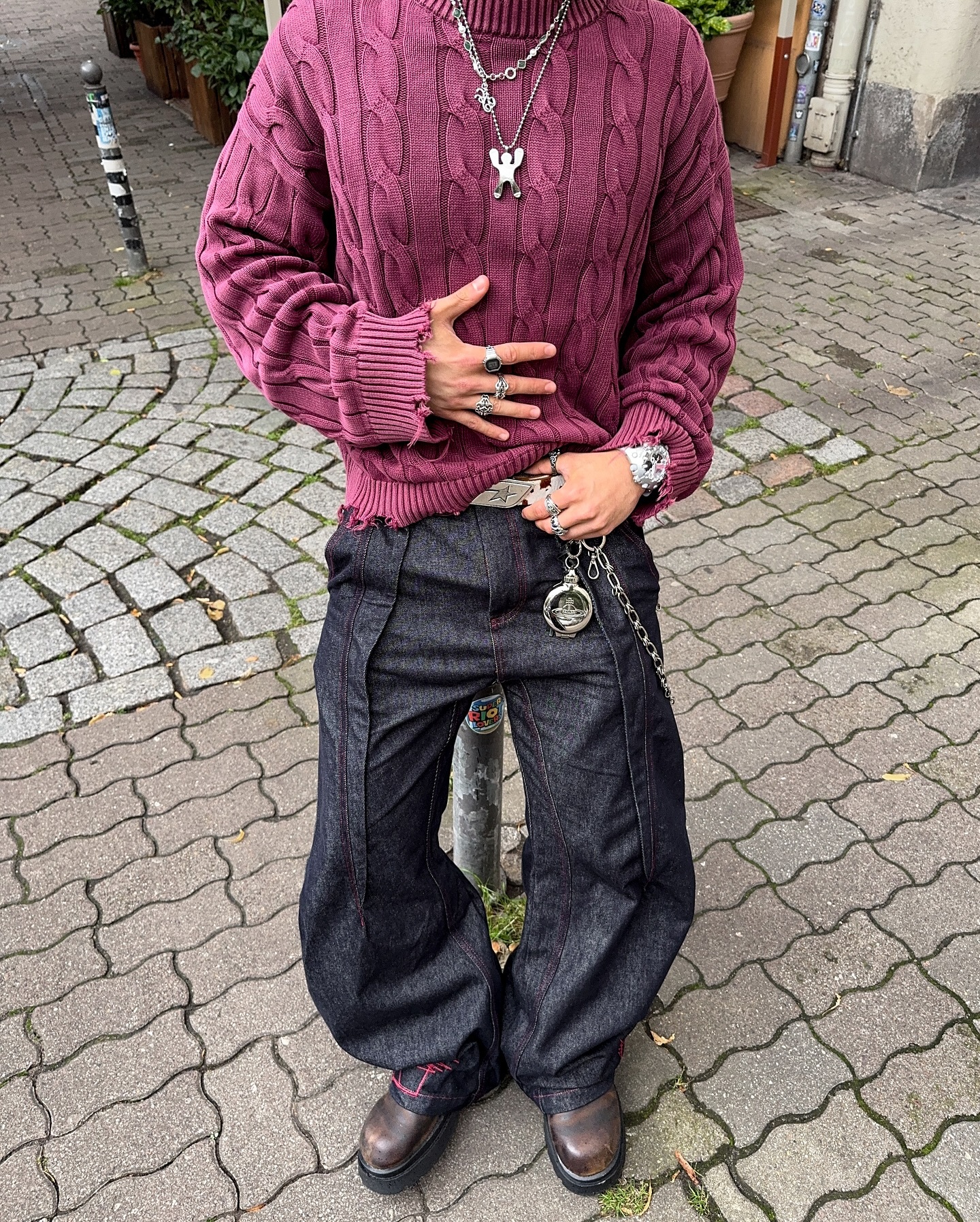 CABLE KNIT DISTRESSED SWEATER