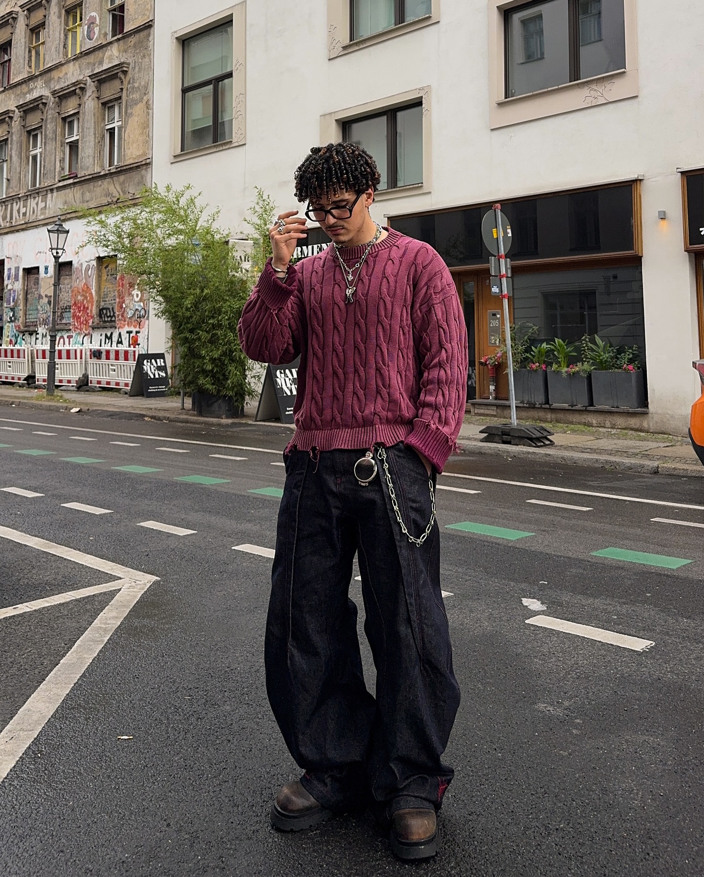 CABLE KNIT DISTRESSED SWEATER