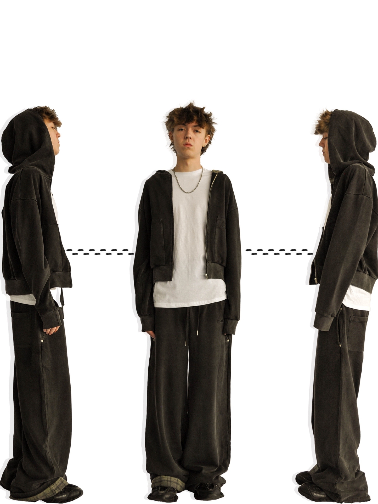 LAZY PLAID‑LINED ZIP UP HOODIE