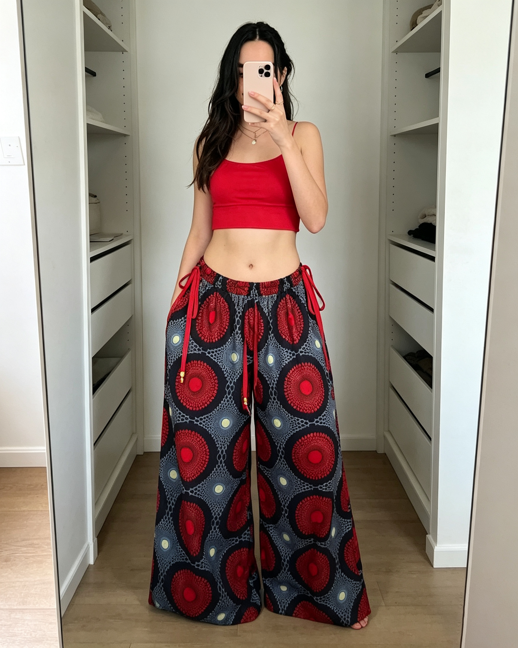 Adjustable Drawstring Wide Leg Palazzo Pants