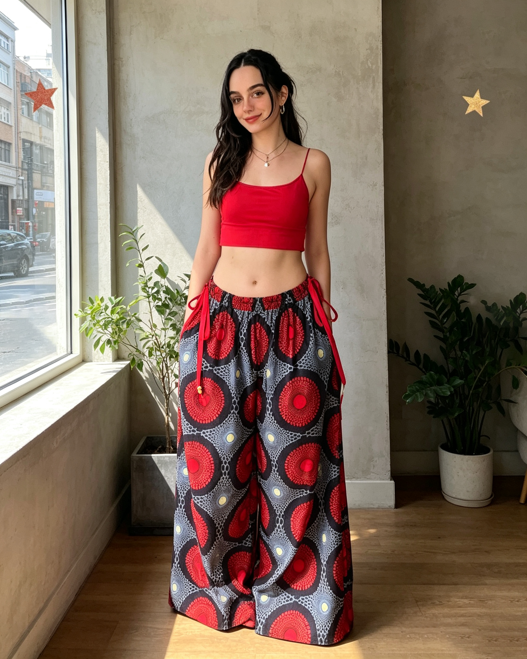 Adjustable Drawstring Wide Leg Palazzo Pants