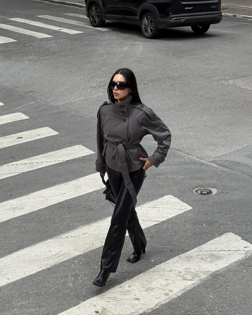 Cropped Trench Coat for Women, Stand Collar Double Breasted Belted Short Windbreaker Jacket