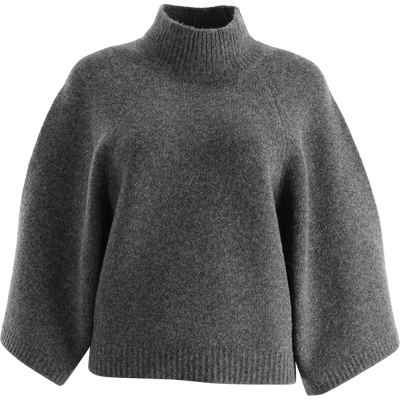 Women Mock Neck Wide Flare Sleeve Knit Sweater, Oversized Loose Fit Pullover Top