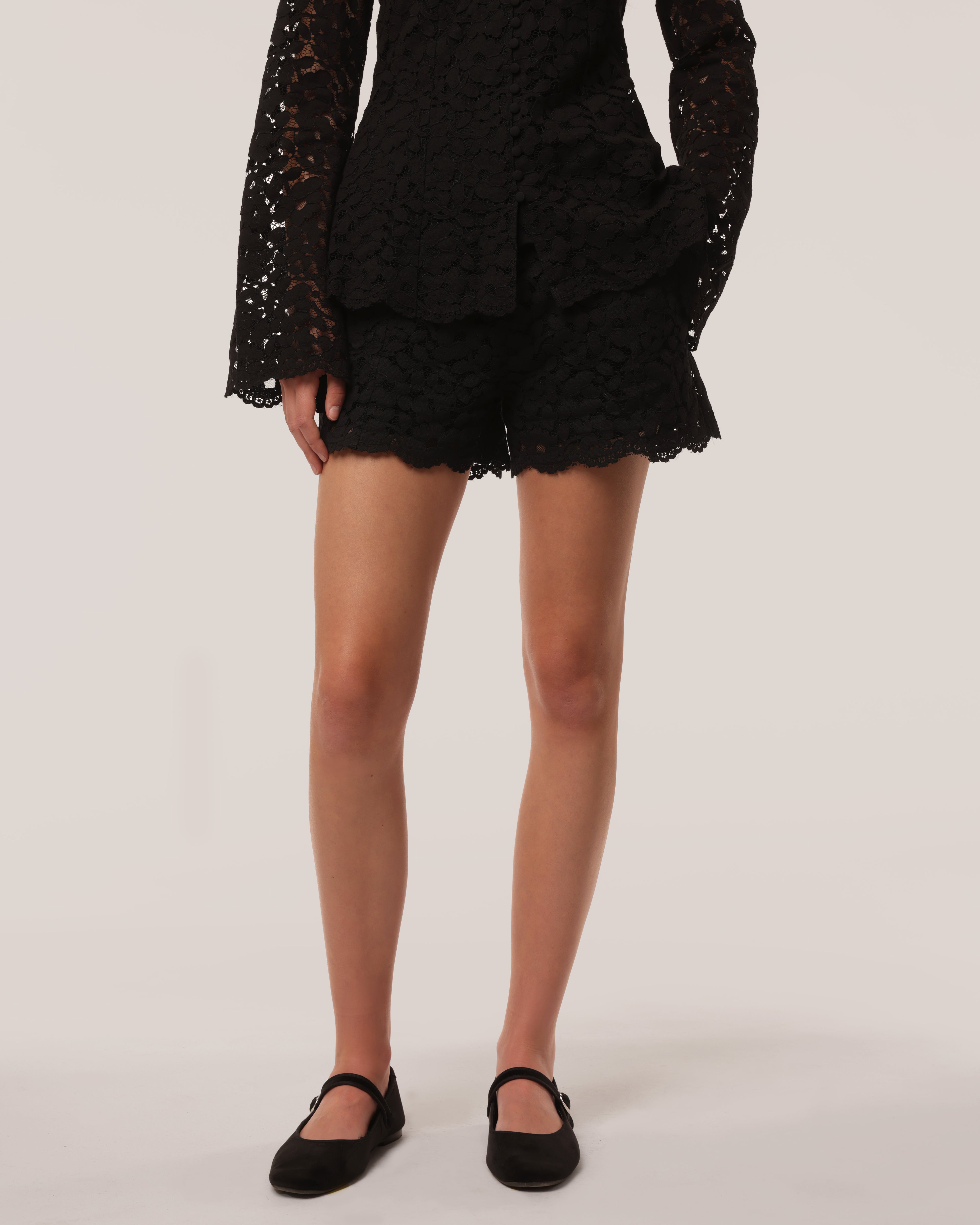 Elegant Cotton Lace Matching Set High Neck Bell Sleeve Outfit