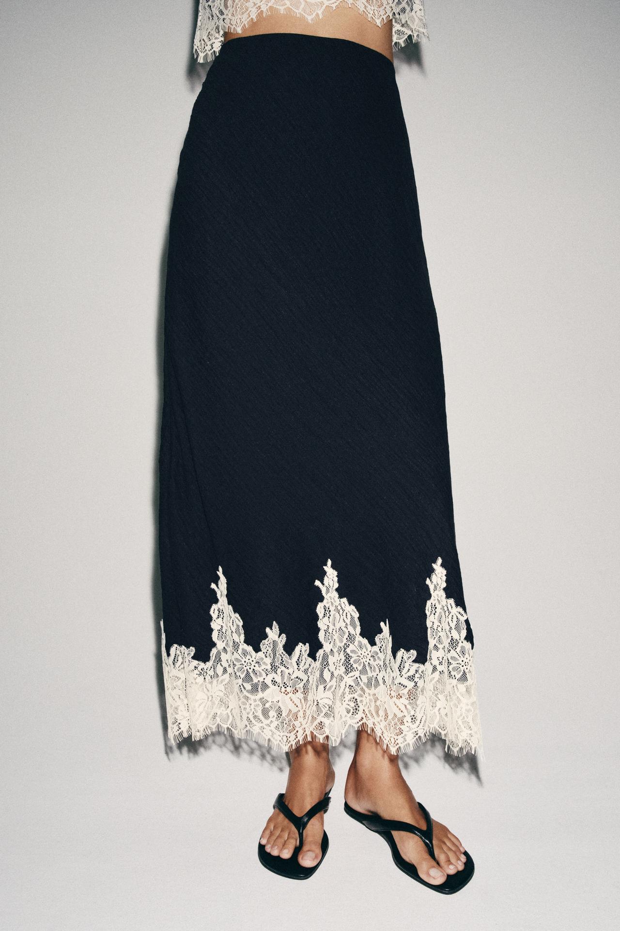 LACE-DETAIL CROP TOP&MIDI SKIRT