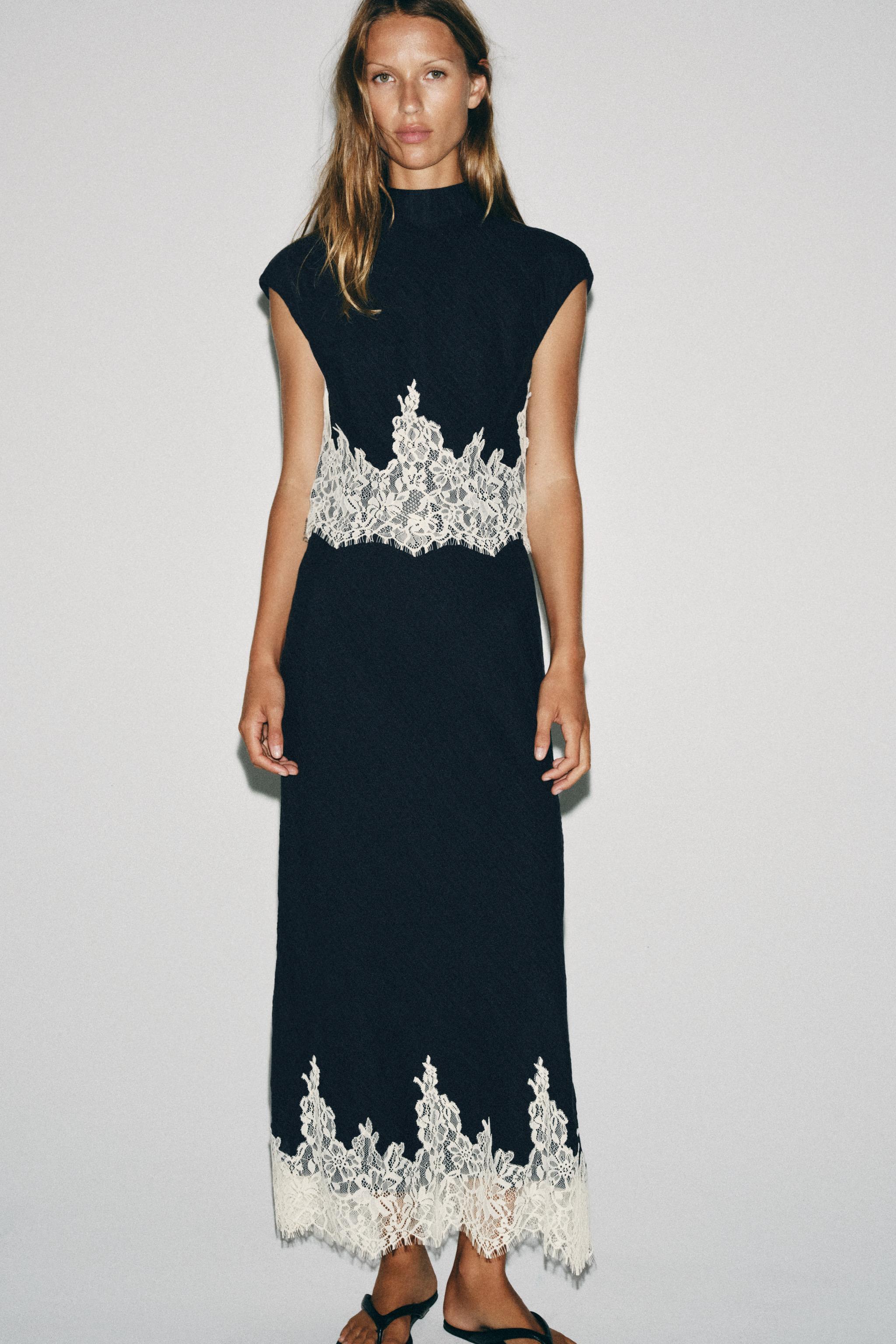 LACE-DETAIL CROP TOP&MIDI SKIRT