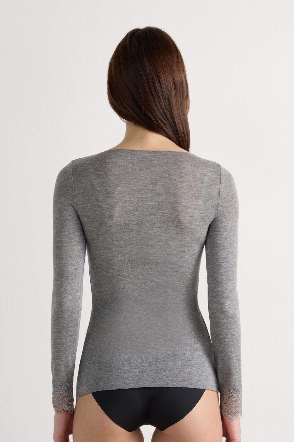 Ultralight V-Neck Sweater with Cashmere and Lace