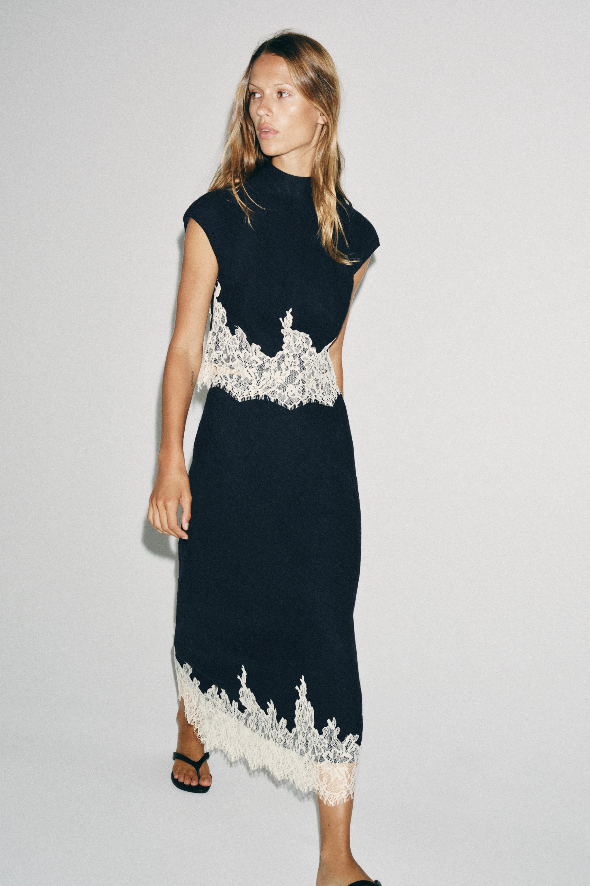 LACE-DETAIL CROP TOP&MIDI SKIRT