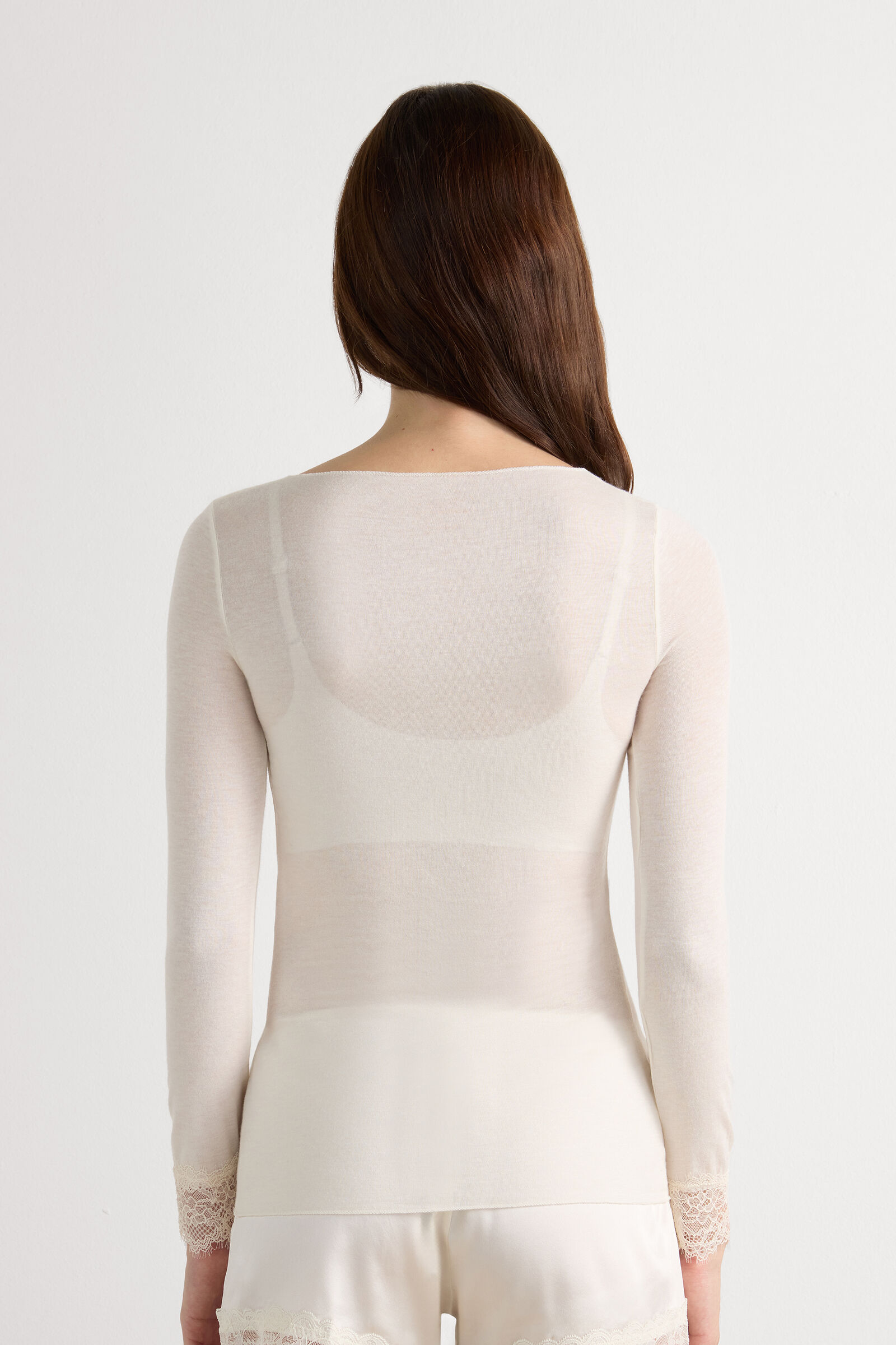 Ultralight V-Neck Sweater with Cashmere and Lace