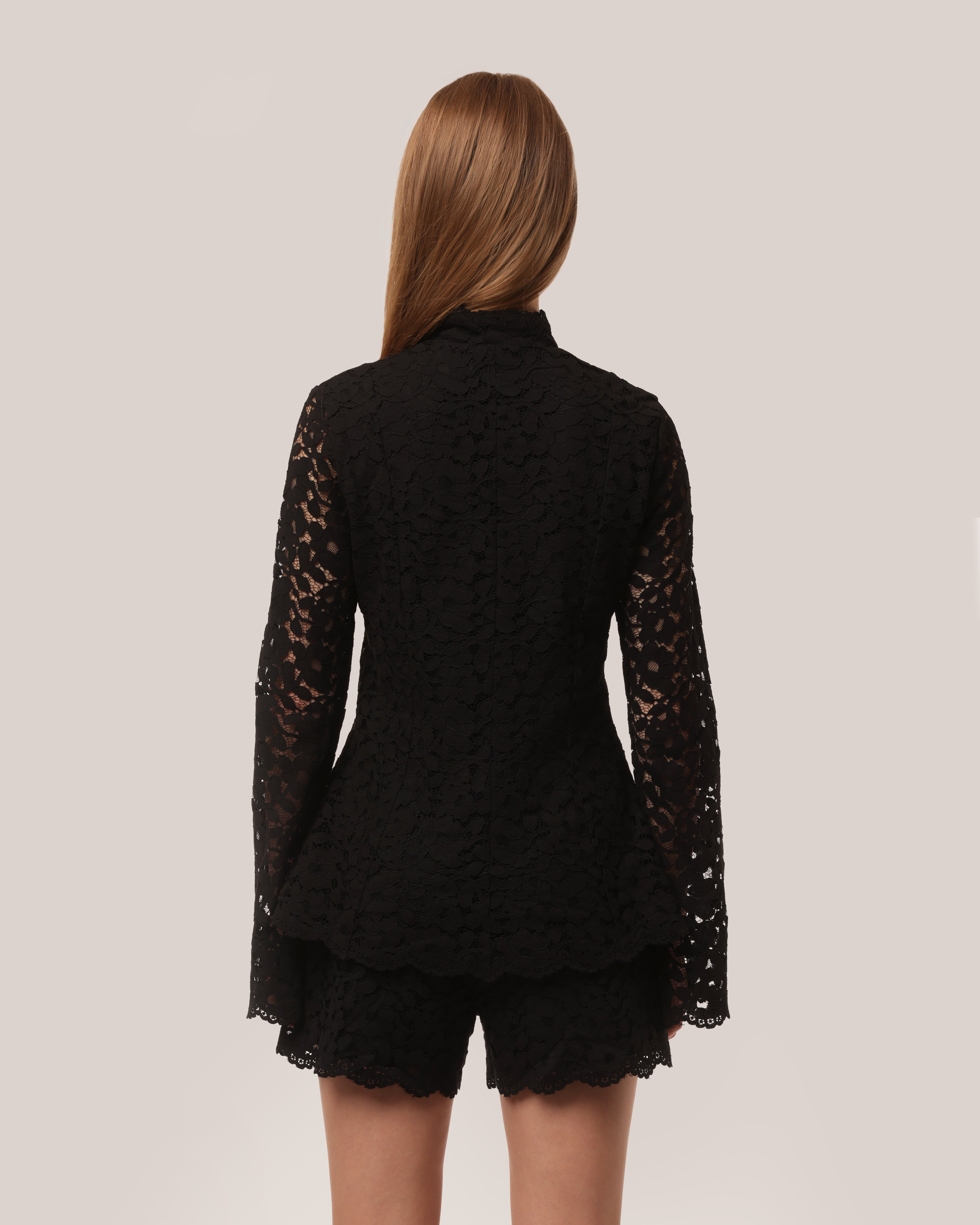 Elegant Cotton Lace Matching Set High Neck Bell Sleeve Outfit