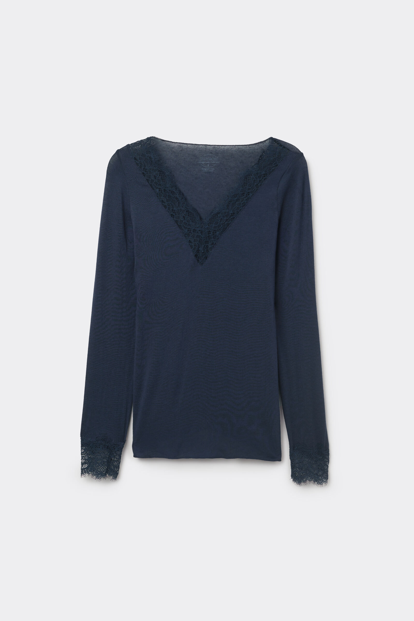 Ultralight V-Neck Sweater with Cashmere and Lace