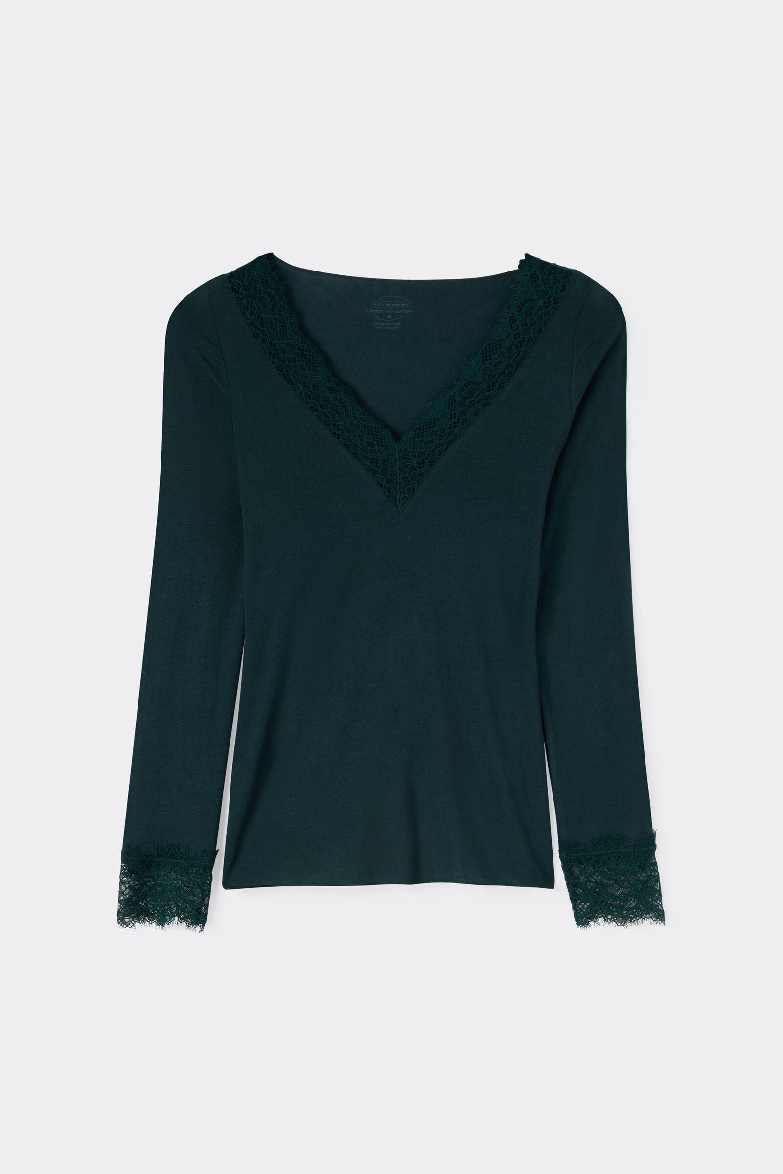 Ultralight V-Neck Sweater with Cashmere and Lace