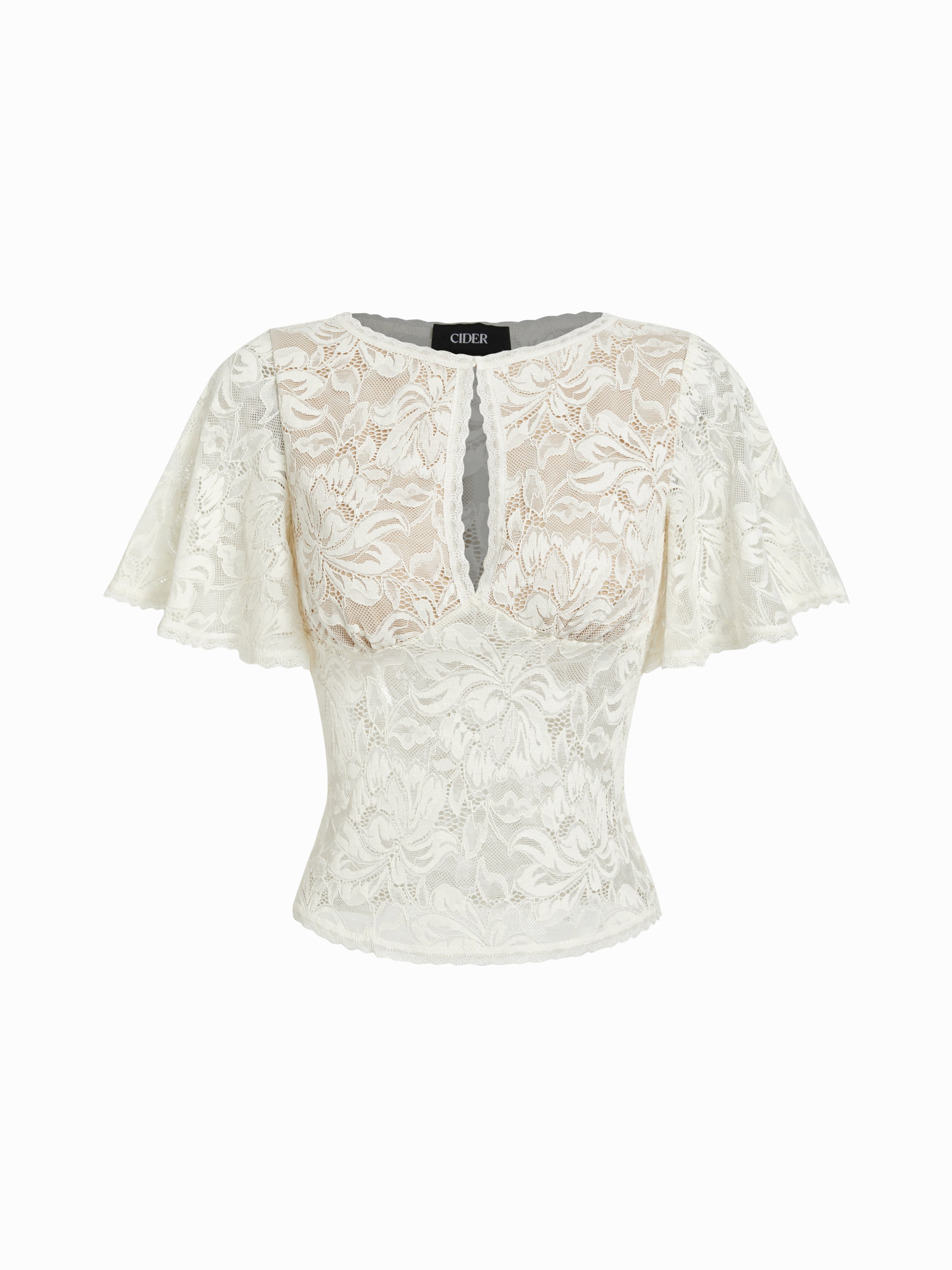 Lace Floral Bell Sleeve Cut Out Top
