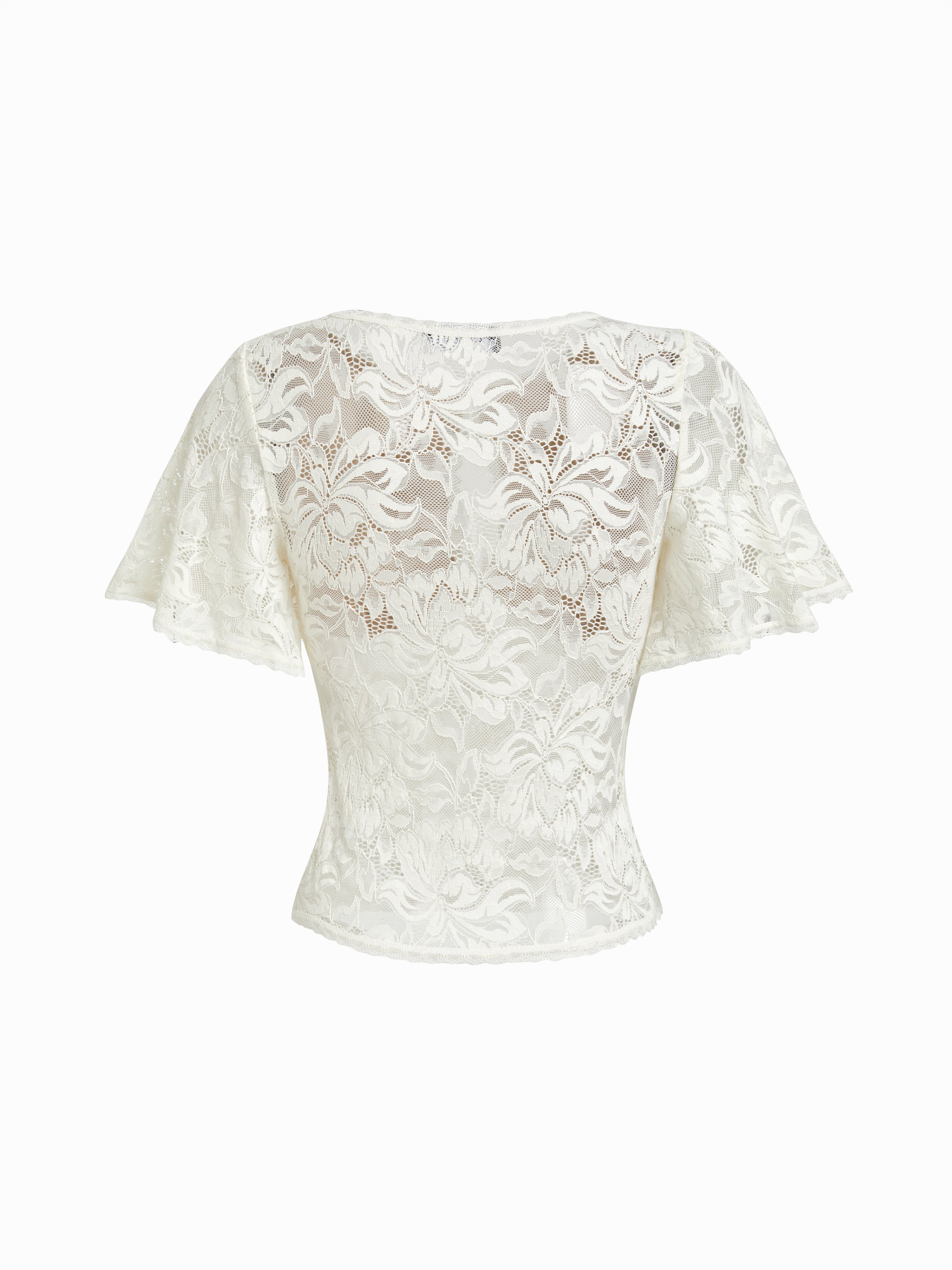 Lace Floral Bell Sleeve Cut Out Top