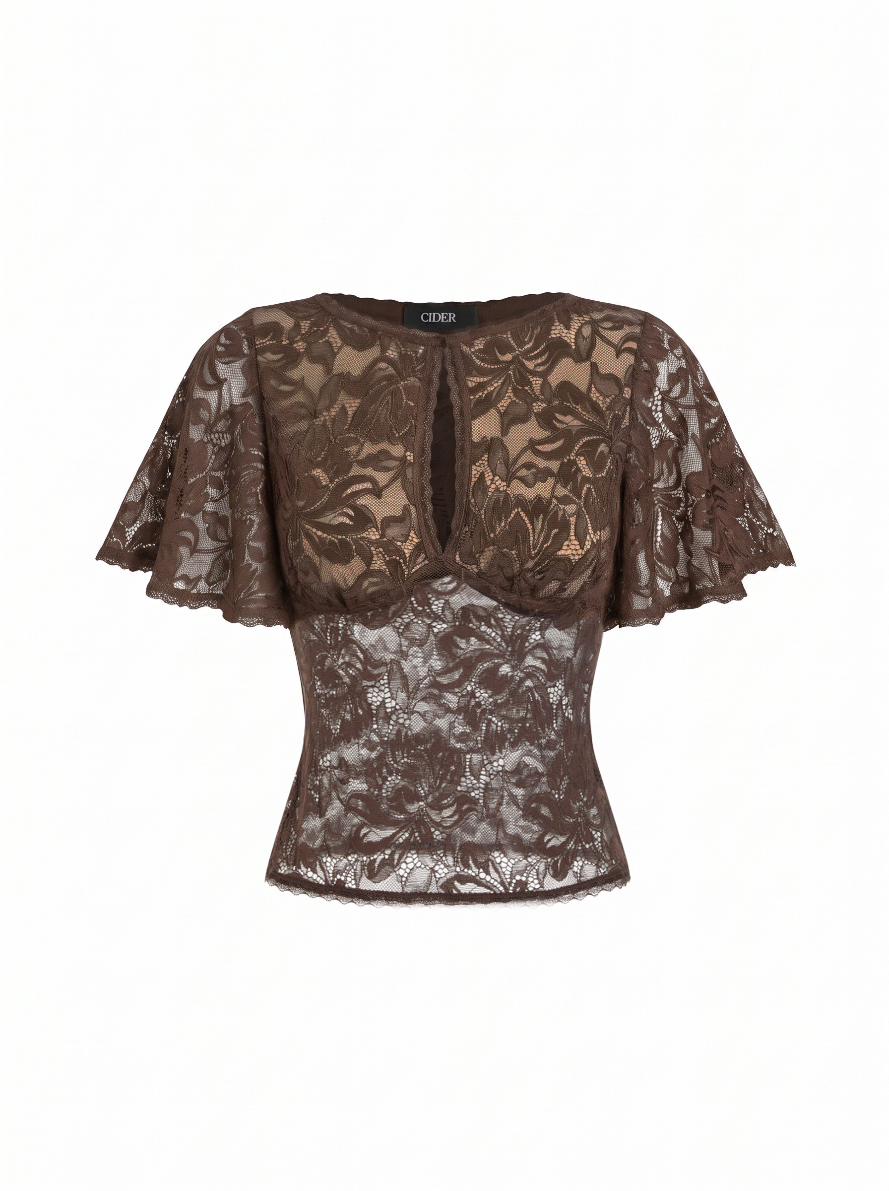 Lace Floral Bell Sleeve Cut Out Top