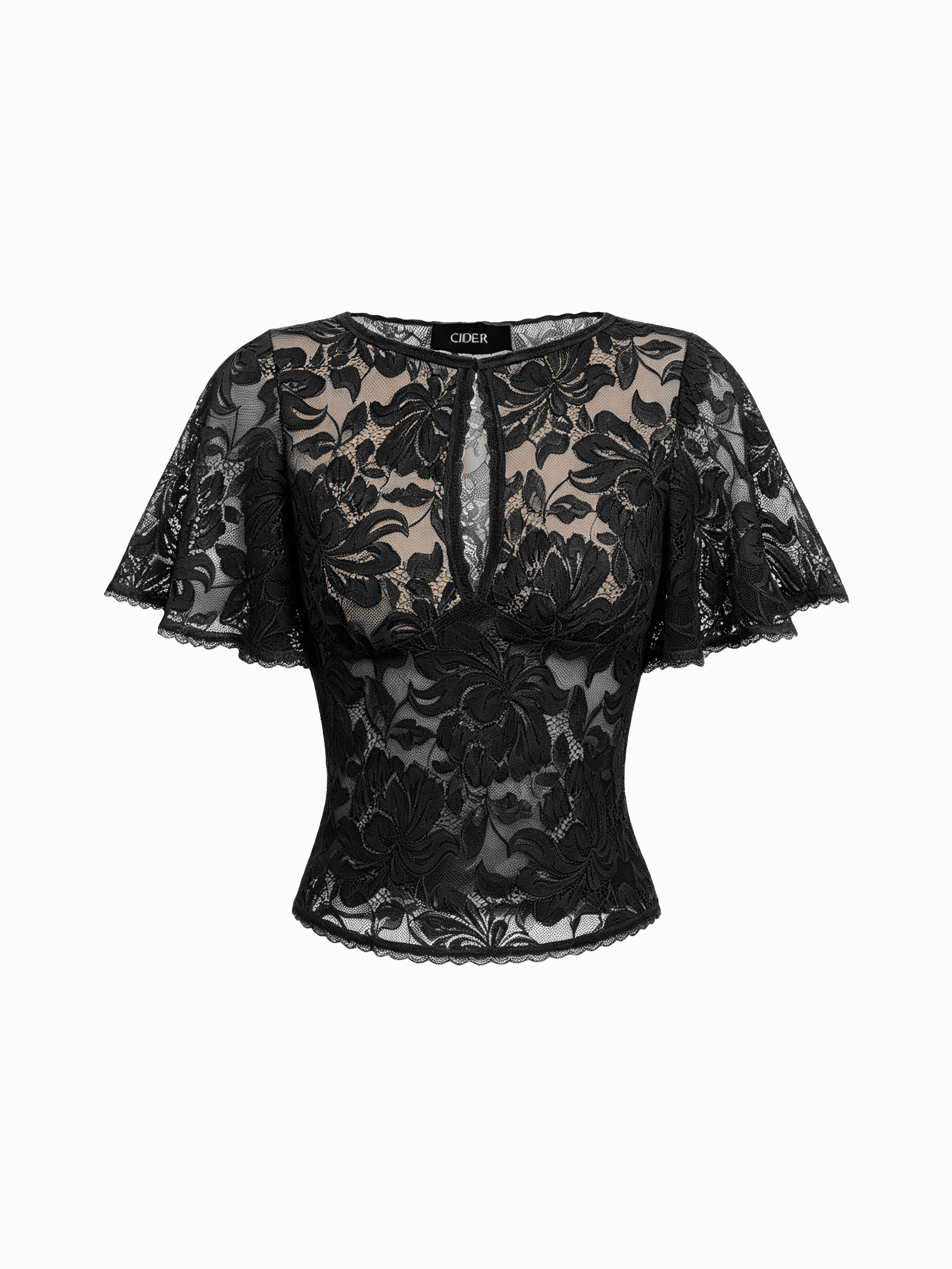 Lace Floral Bell Sleeve Cut Out Top