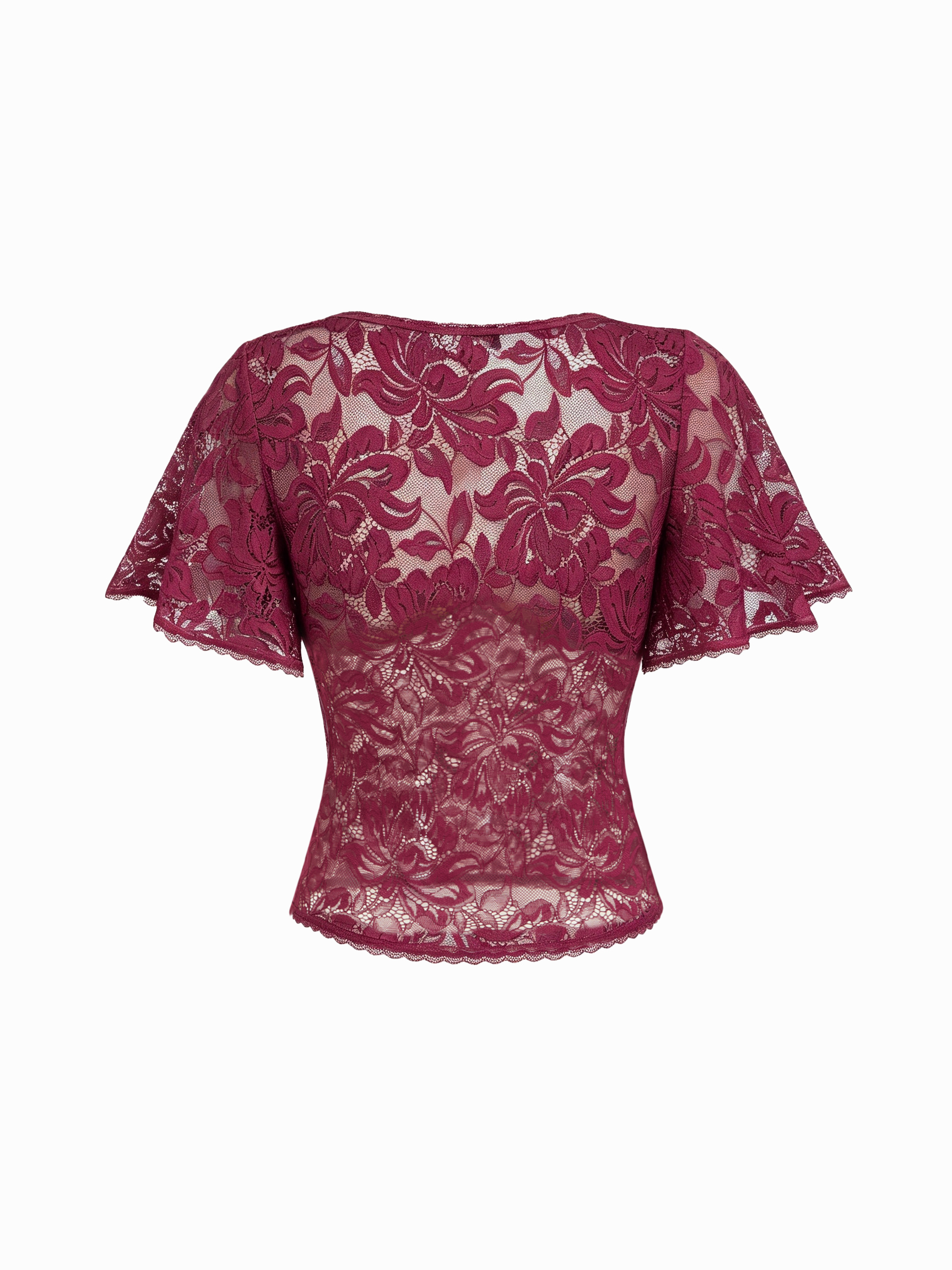 Lace Floral Bell Sleeve Cut Out Top