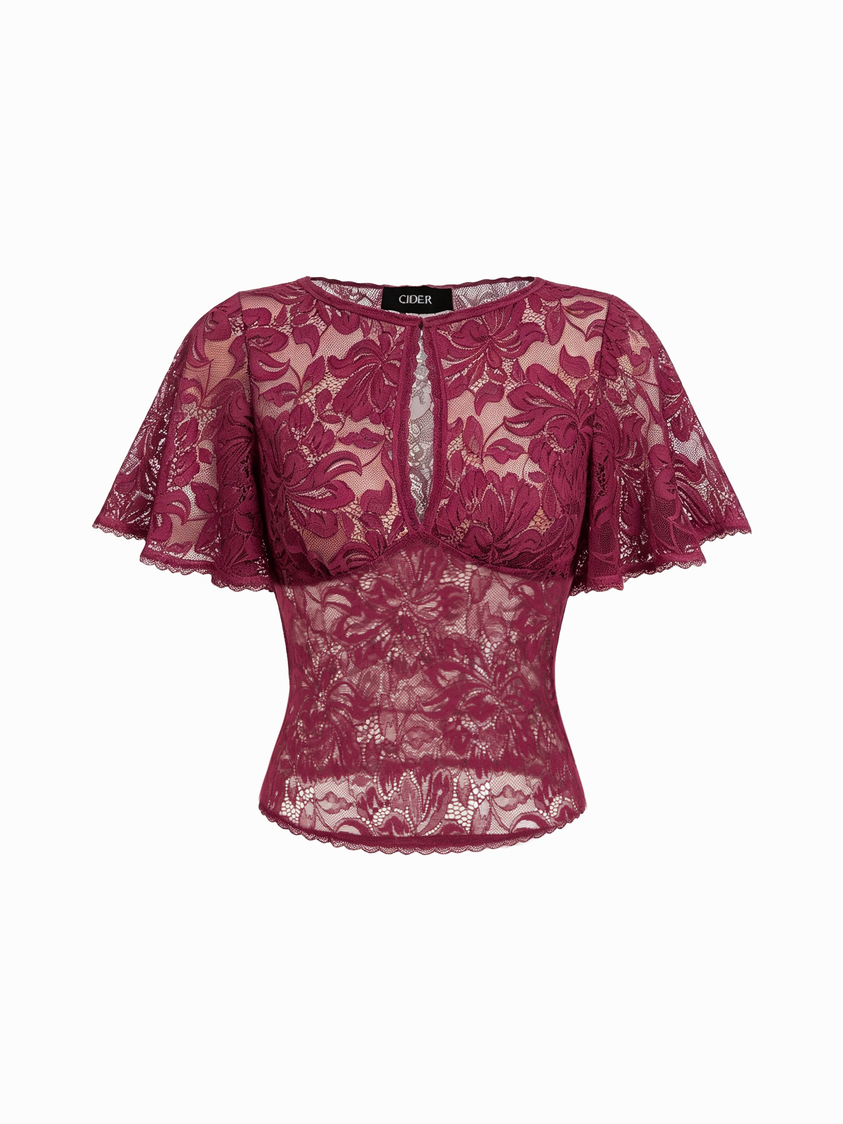 Lace Floral Bell Sleeve Cut Out Top