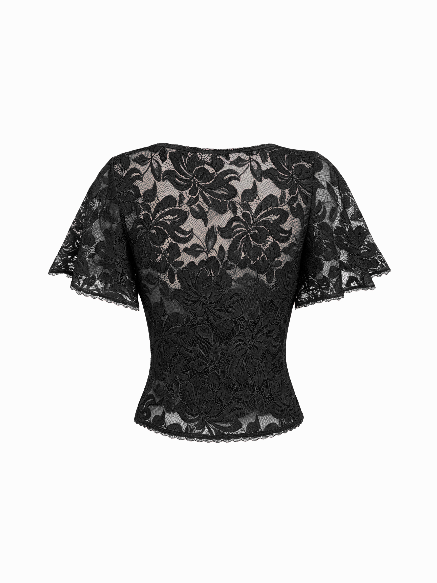 Lace Floral Bell Sleeve Cut Out Top