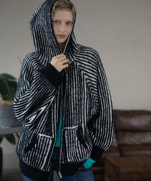  Color Block Ribbed Hoodie ZIP Hoodie / Reversible /