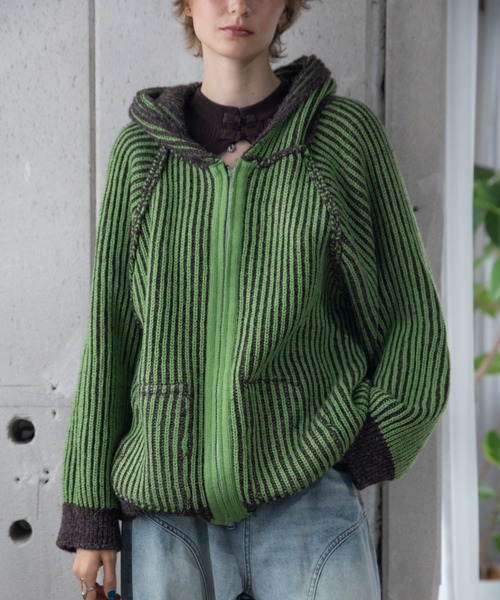  Color Block Ribbed Hoodie ZIP Hoodie / Reversible /