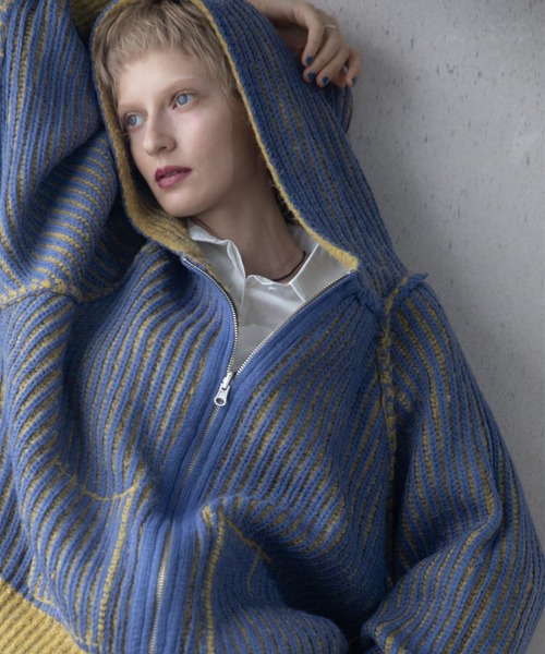  Color Block Ribbed Hoodie ZIP Hoodie / Reversible /