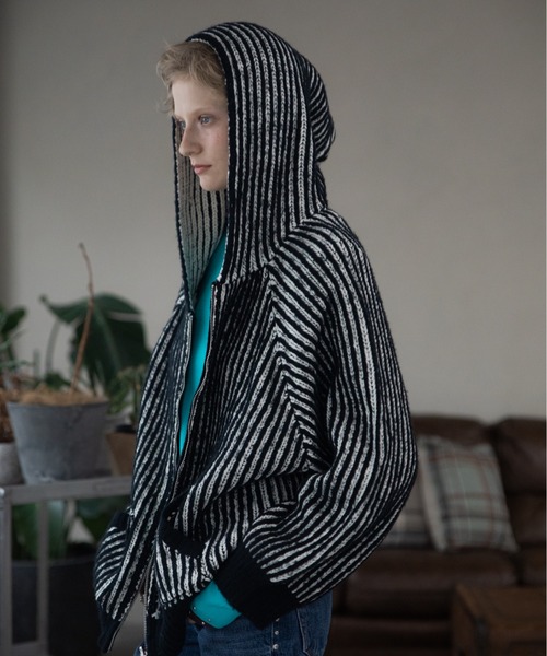  Color Block Ribbed Hoodie ZIP Hoodie / Reversible /