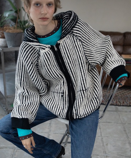  Color Block Ribbed Hoodie ZIP Hoodie / Reversible /