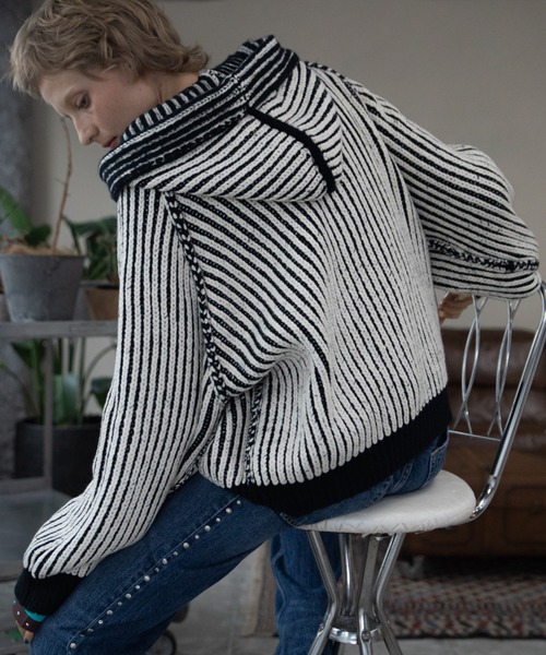 Color Block Ribbed Hoodie ZIP Hoodie / Reversible /