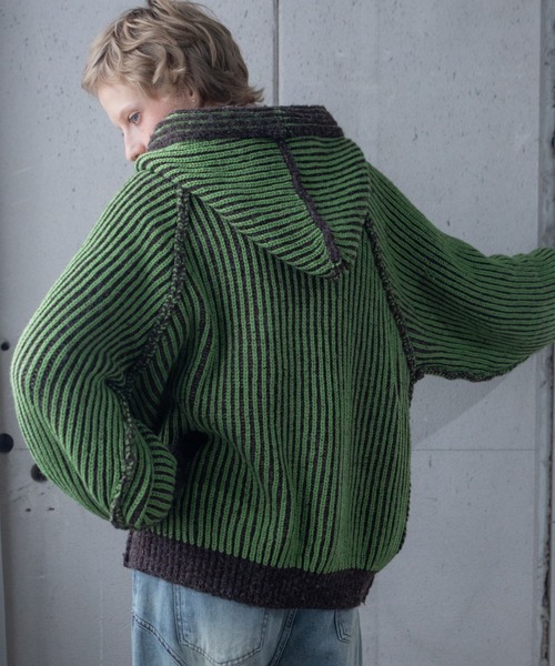  Color Block Ribbed Hoodie ZIP Hoodie / Reversible /
